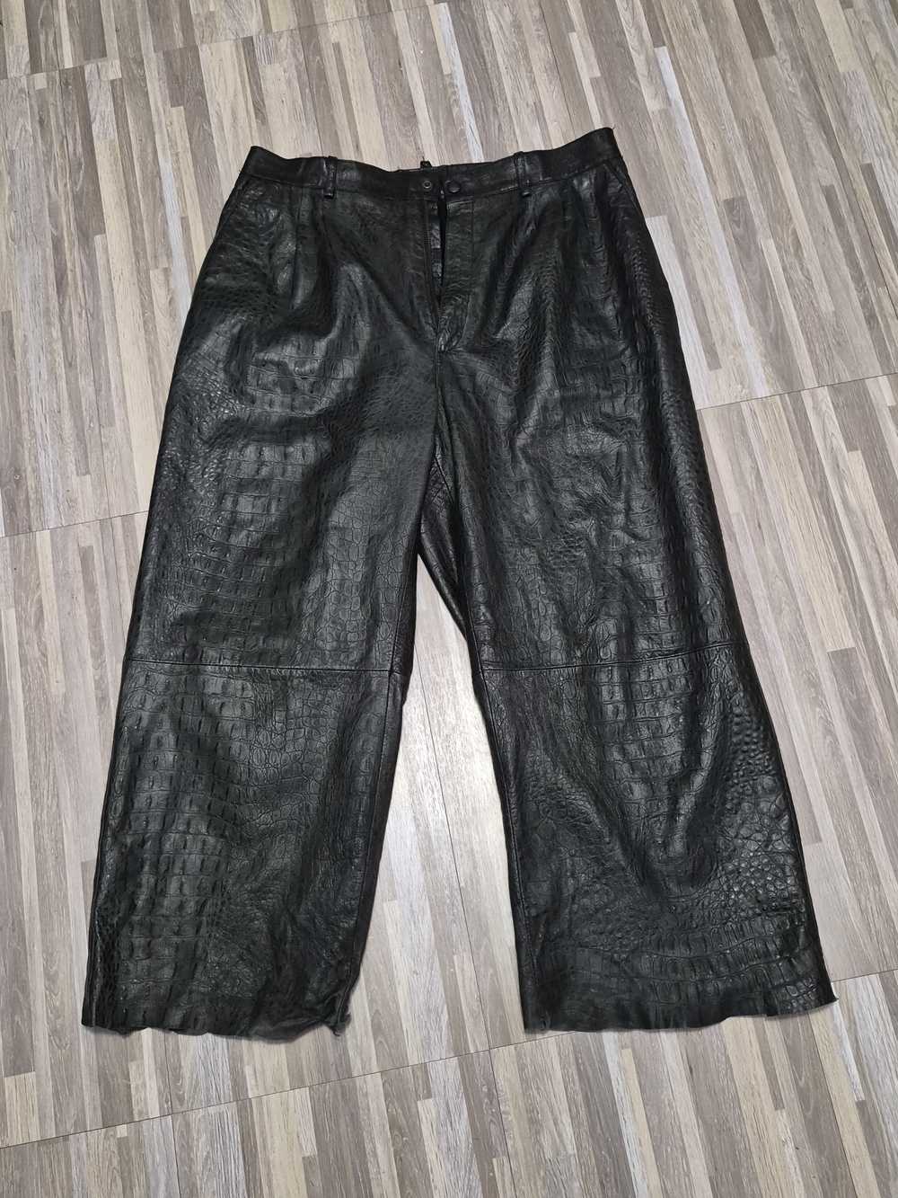 Unisex Y2K Artie Boy Black Faux Croc Leather Wide-Leg Pants